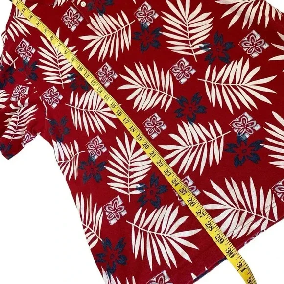 Ralph Lauren Chaps Vintage Hawaiian Short Sleeve Knit Polo Shirt XL Red Cotton - Picture 12 of 13